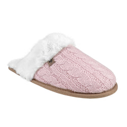 Ladies Aria Cable Faux Fur Thermal Scuff Slippers - Pink