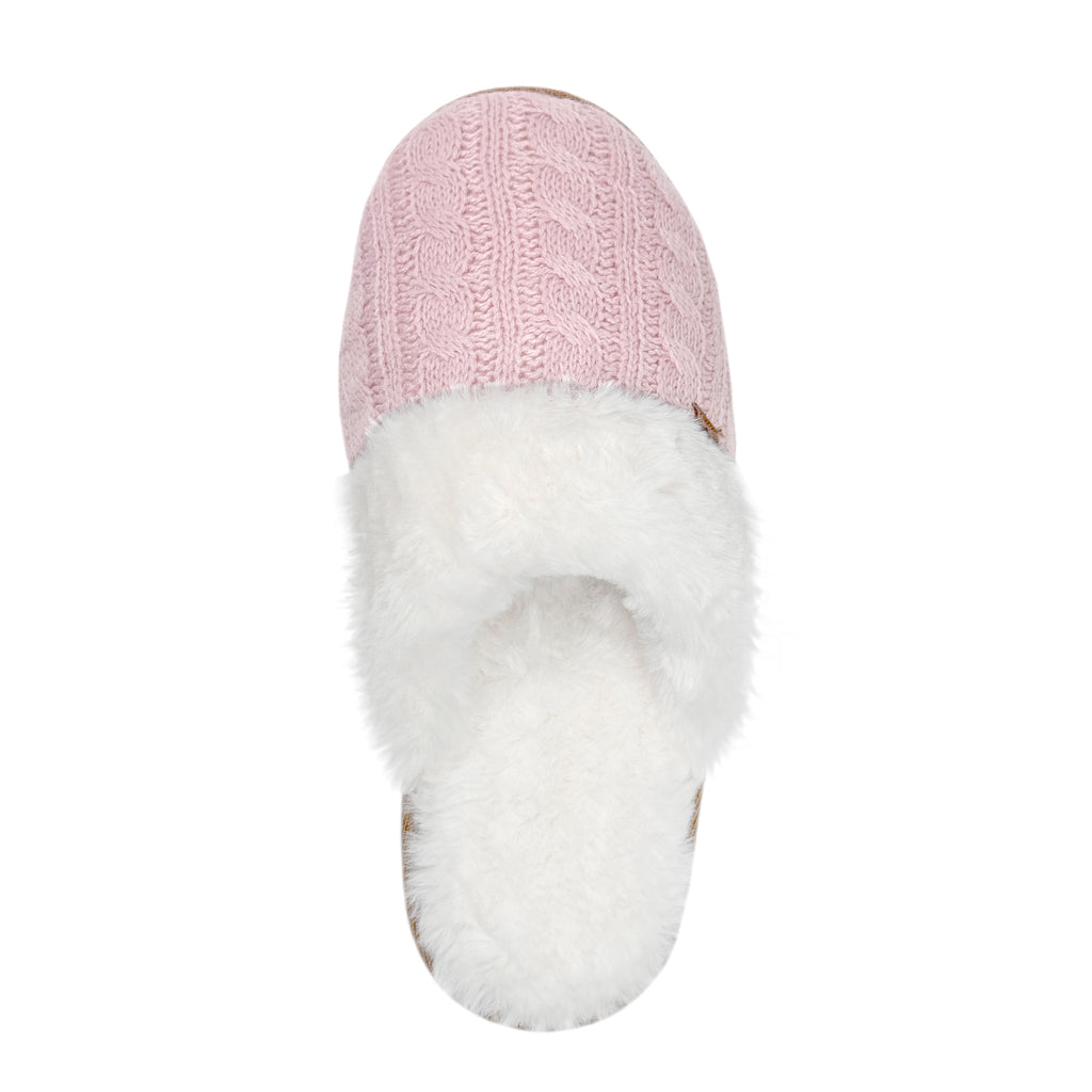Ladies Aria Cable Faux Fur Thermal Scuff Slippers - Pink – Heat Holders