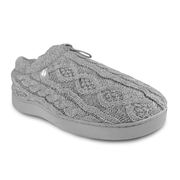 Ladies Ava Cable Drawstring Thermal Slippers - Grey