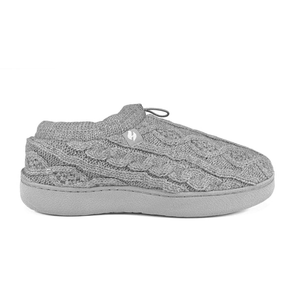 Ladies Ava Cable Drawstring Thermal Slippers - Grey