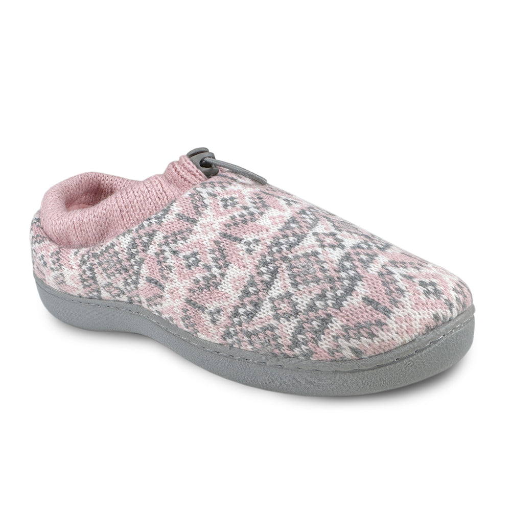 Ladies Emma Fairisle Drawstring Thermal Slippers - Pink