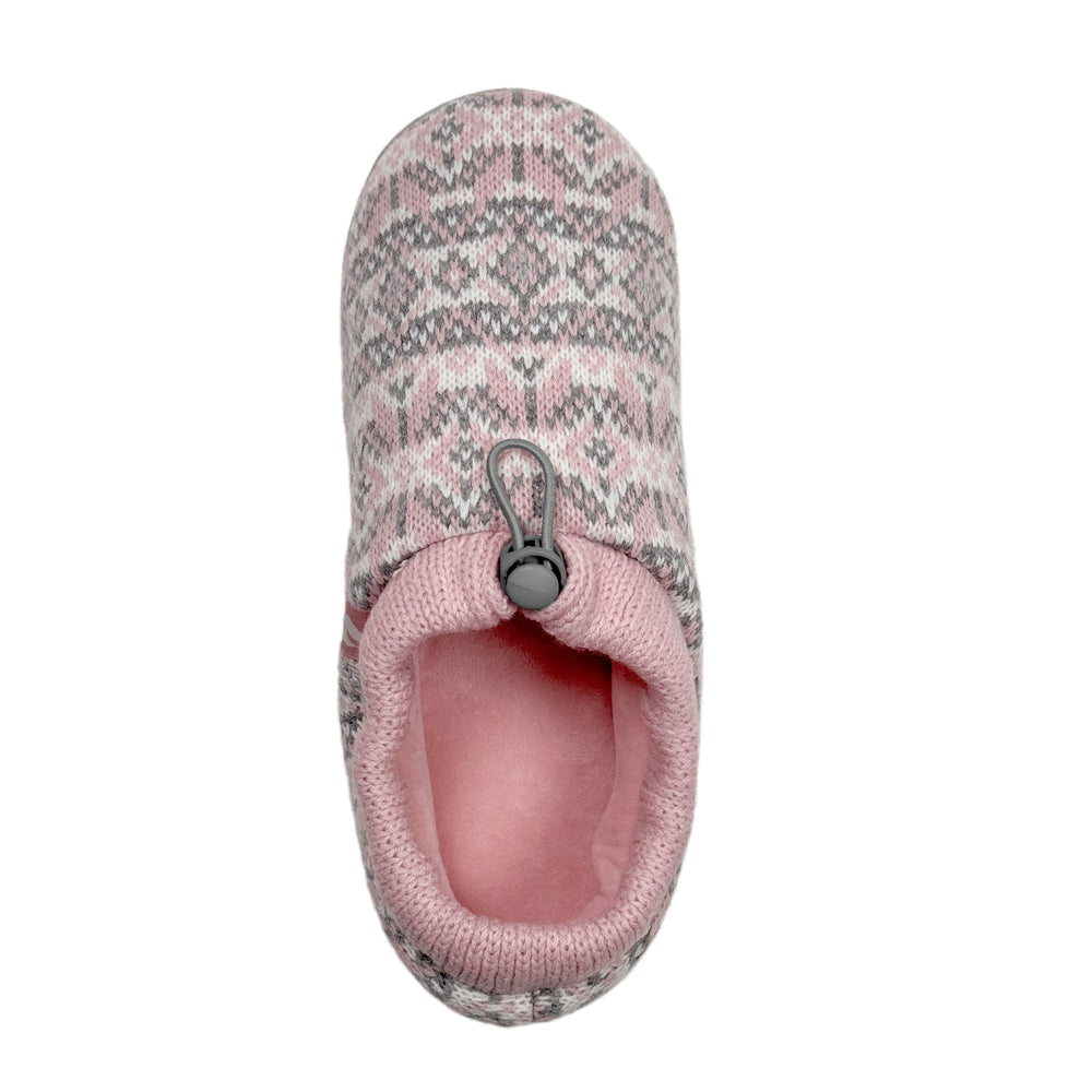 Ladies Emma Fairisle Drawstring Thermal Slippers - Pink