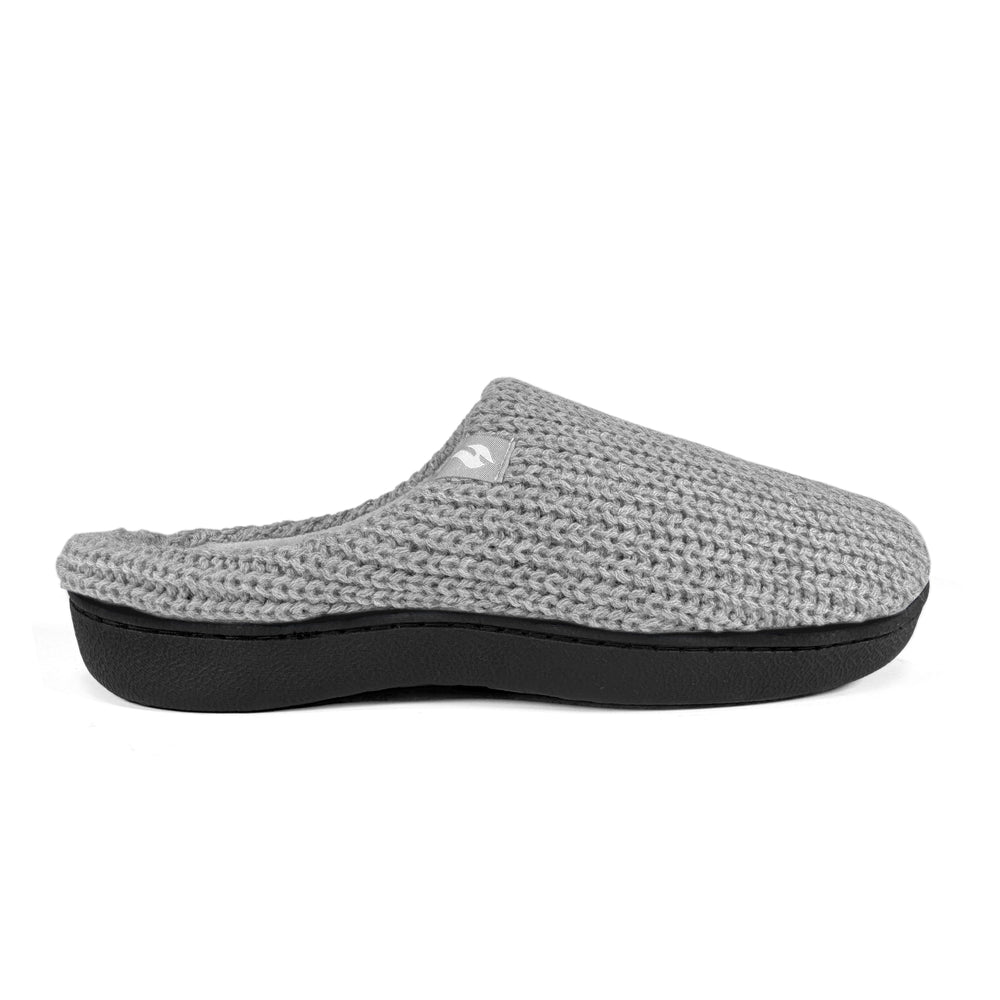 Mens Asher Rib Knit Thermal Slippers - Grey