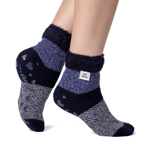 Ladies Original Lounge Socks with Comfy Feather Top - Auriga Navy & Lilac