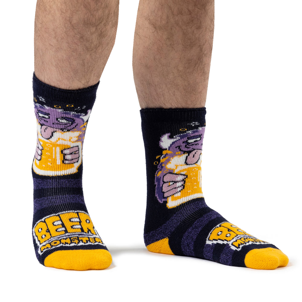 Mens Lite Fun Feet Novelty Thermal Socks - Beer Monster