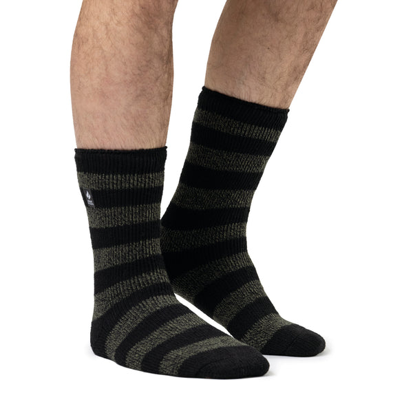 Mens Original Palermo Chunky Stripe Socks - Black & Olive