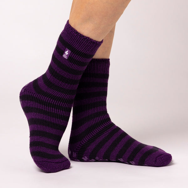 Ladies Original Purple Stripe Slipper Socks