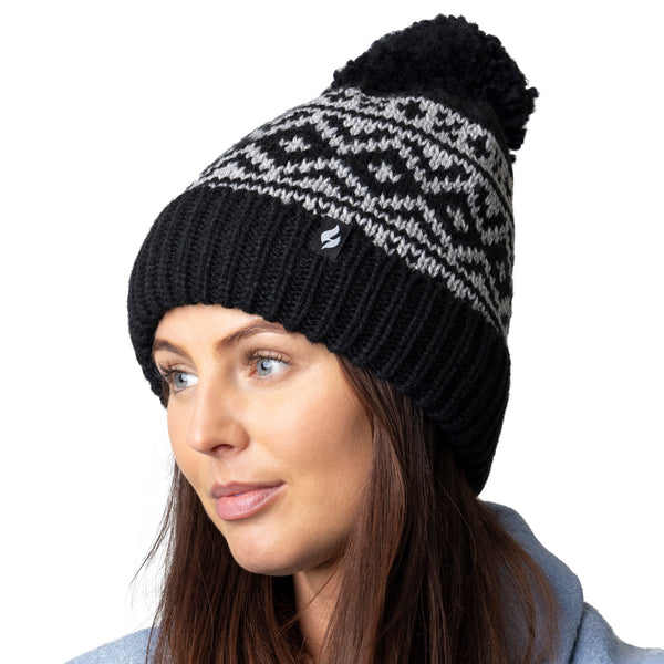 Ladies Billingen Jacquard Pom Pom Hat - Black