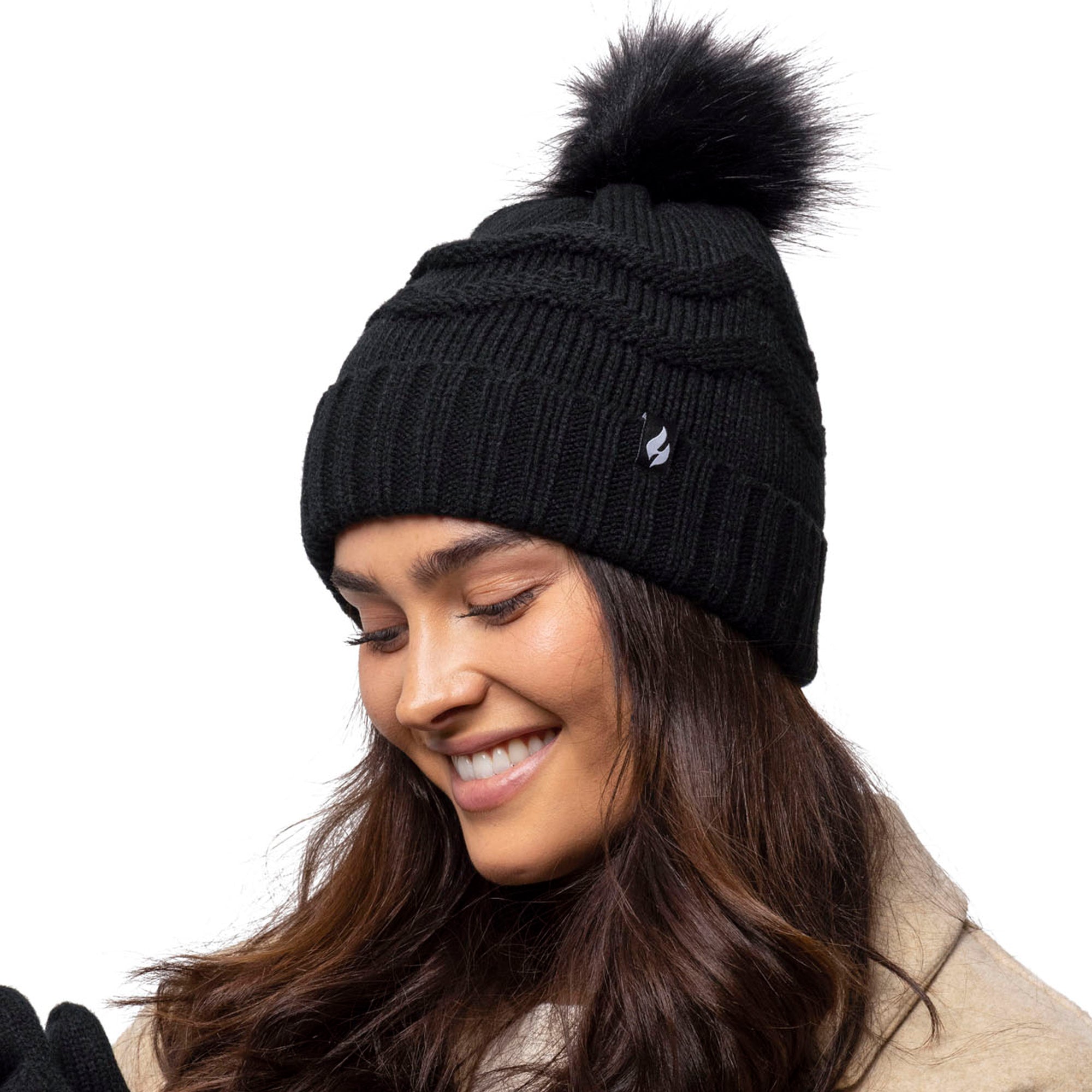 Ladies Cotswold Pom Pom Hat Black Heat Holders