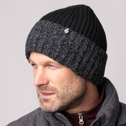 Mens Halmstad Turn Over Cuff Ribbed Hat - Black