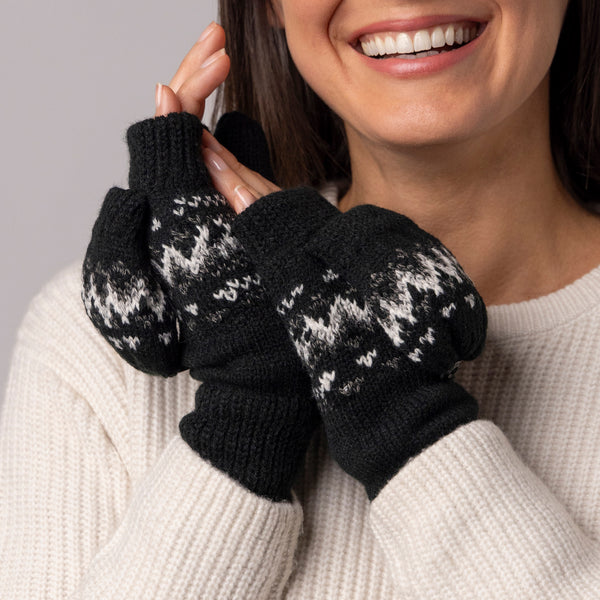 Ladies Heather Converter Mittens - Black