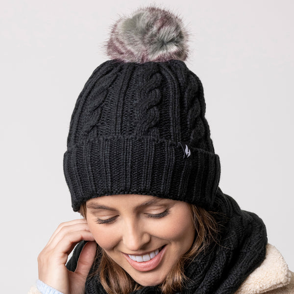 Ladies Maine Original Pom Pom Hat - Black