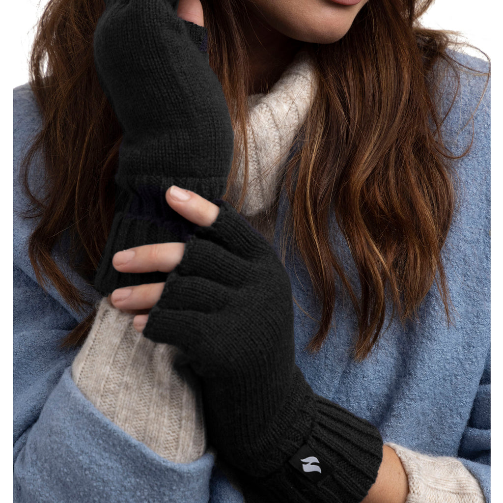 Ladies Plain Fingerless Gloves - Black – Heat Holders