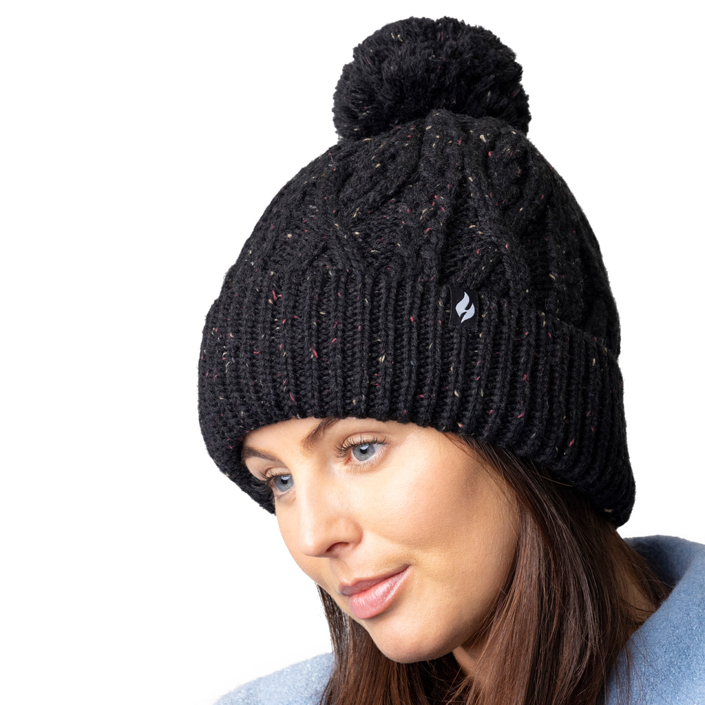 Ladies Salzburg Nepp Yarn Pom Pom Hat Black – Heat Holders