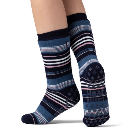 Ladies IOMI Dual Layer Raynaud's Slipper Socks - Navy Stripe