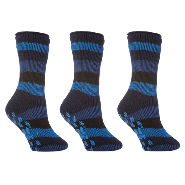 Special Offer 3 Pairs Kids Thermal Slipper Socks - Blue Stripe