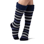 Ladies Original Hellebore Wellington Boot Socks - Navy & Grey Stripe