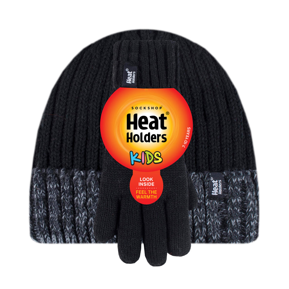 Kids Turn Over Hat & Gloves - Black