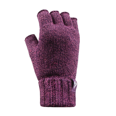 Ladies Carly Plain Fingerless Gloves - Purple Twist