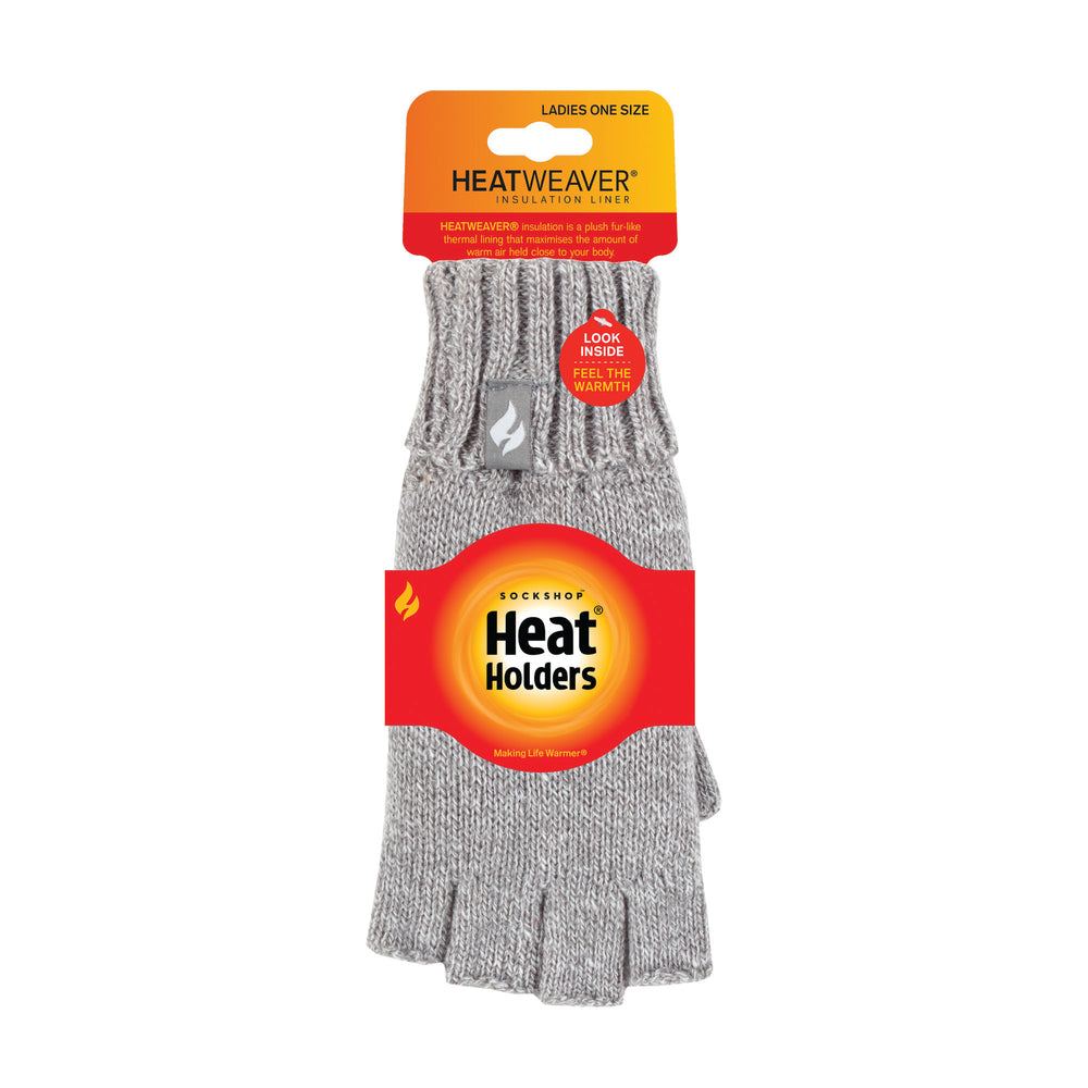 Ladies Carly Plain Fingerless Gloves - Light Grey