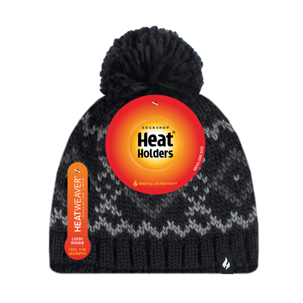 Mens Helsinki Bobble Hat - Black & Grey