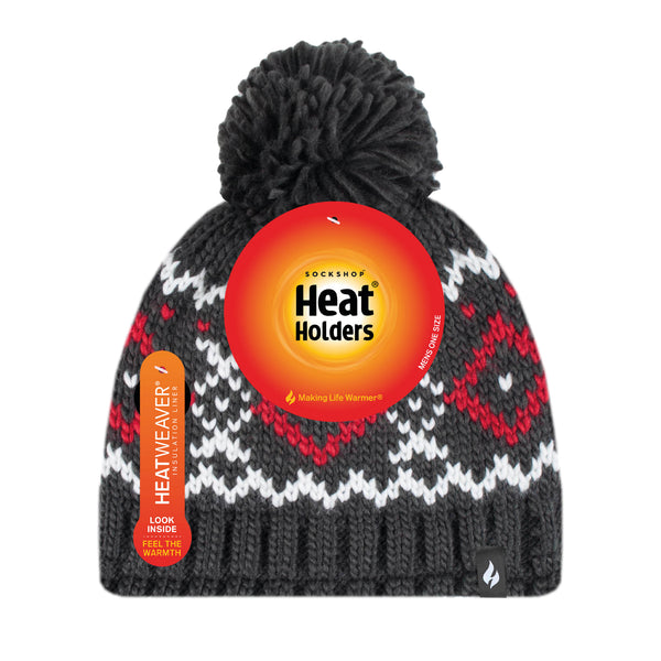 Mens Helsinki Bobble Hat - Charcoal & Red