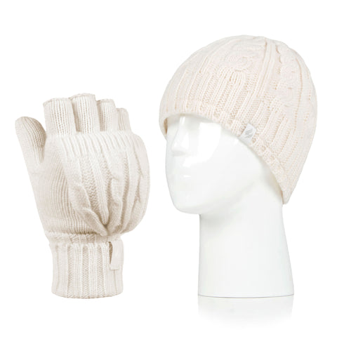 Special Offer Ladies Thermal Converter Mittens & Original Hat - Cream