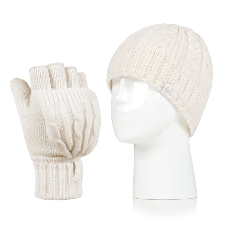 Special Offer Ladies Thermal Converter Mittens & Original Hat - Cream