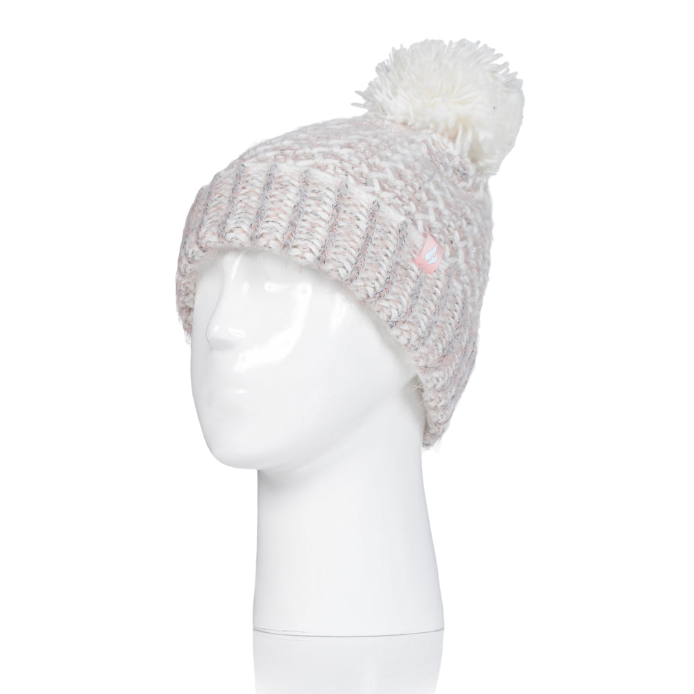 Ladies Lund Pom Pom Hat - Coral & Cream