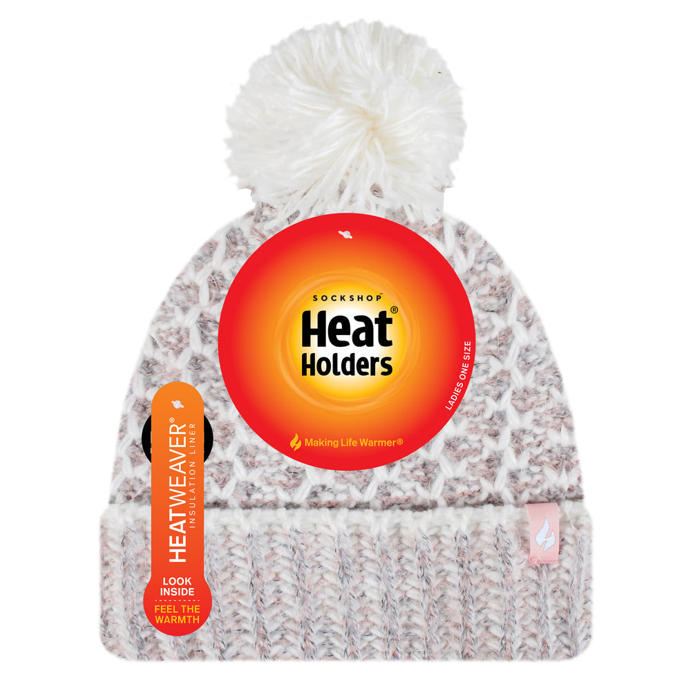 Ladies Lund Pom Pom Hat - Coral & Cream