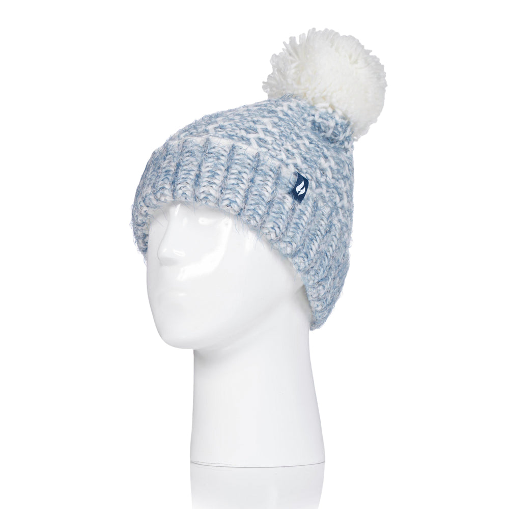 Ladies Lund Pom Pom Hat - Denim & Cream