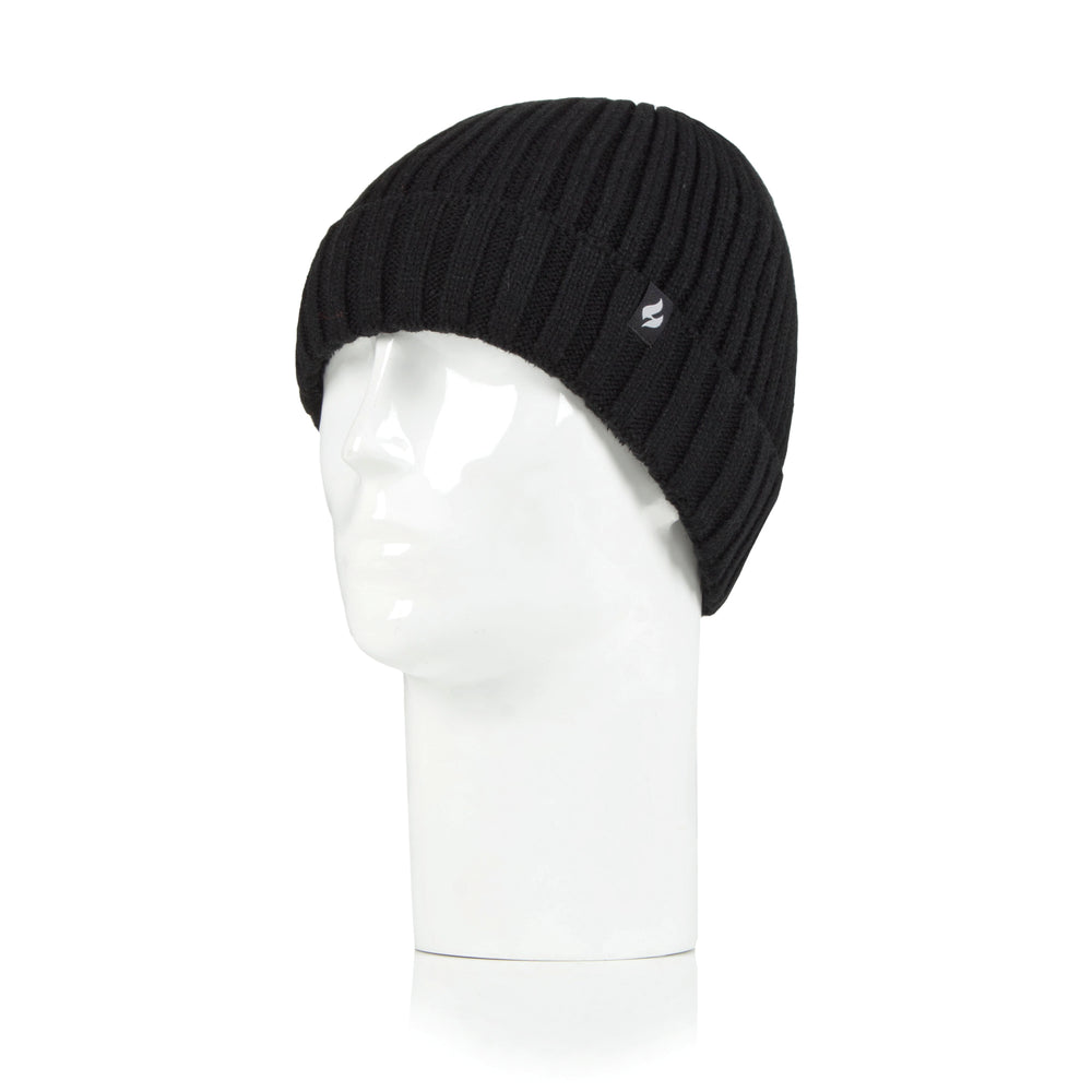 Mens Lawson Turn Over Cuff Ribbed Hat - Black