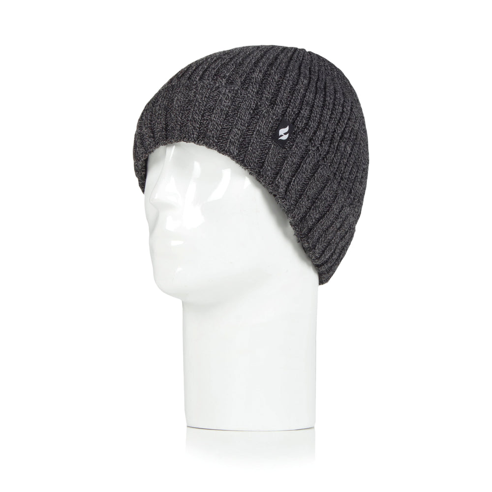 Mens Lawson Turn Over Cuff Ribbed Hat - Charcoal