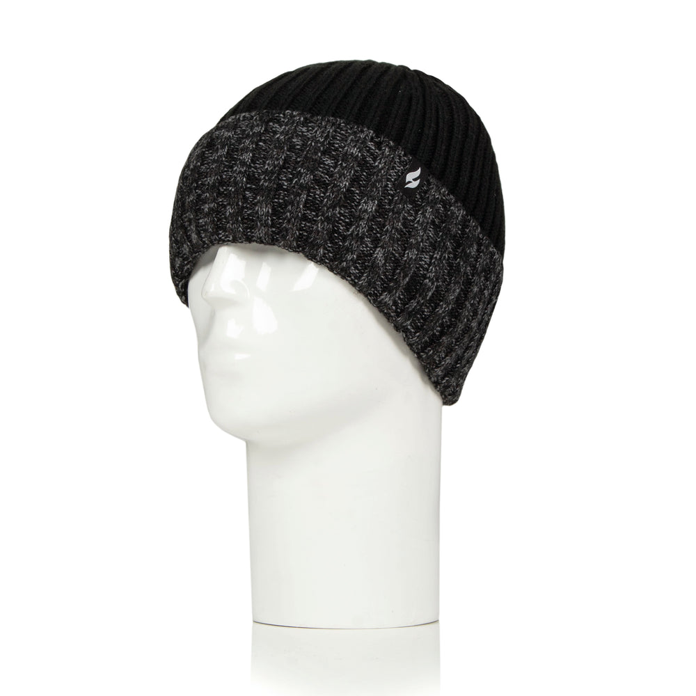 Mens Halmstad Turn Over Cuff Ribbed Hat - Black