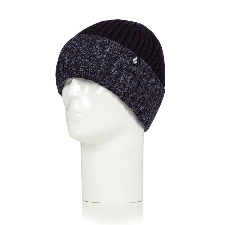 Mens Halmstad Turn Over Cuff Ribbed Hat - Navy