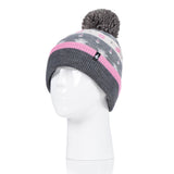Ladies Rockies Bobble Hat - Grey & Pink