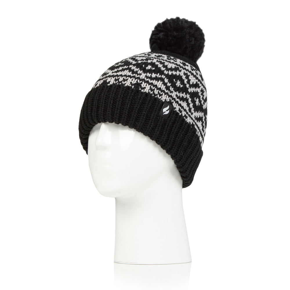 Ladies Billingen Jacquard Pom Pom Hat - Black