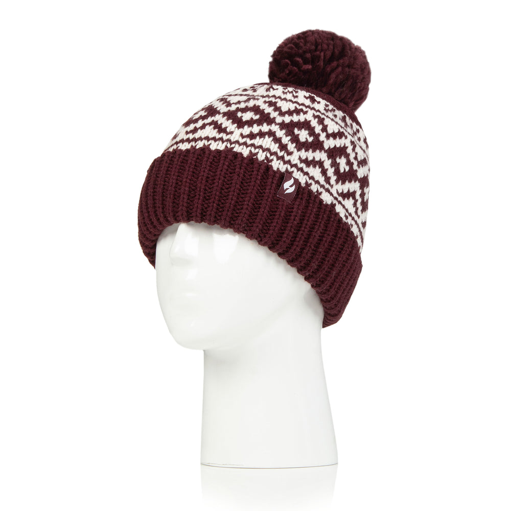 Ladies Billingen Jacquard Pom Pom Hat - Wine