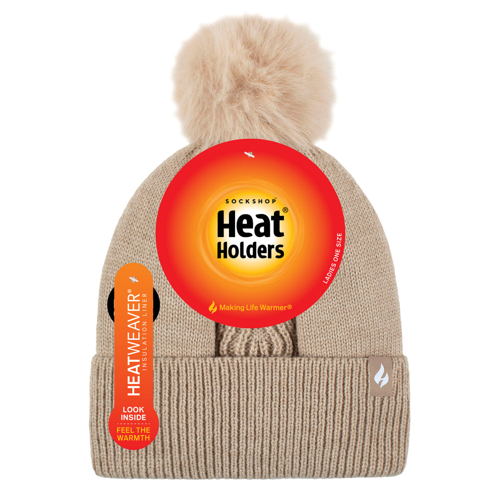 Ladies Kiruna Pom Pom Hat - Oat Melange