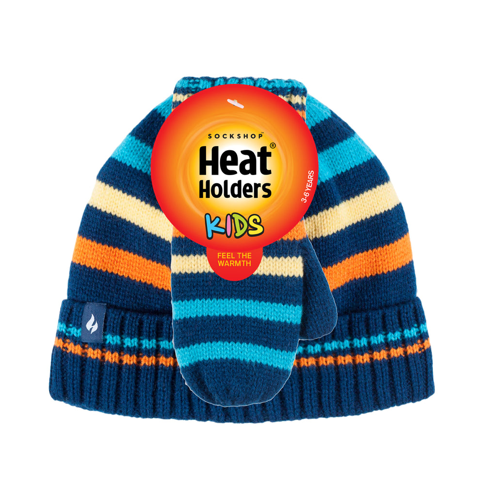 Kids Stripe Hat & Mittens - Navy Stripe