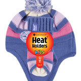 Kids Stripe Cosy Ears Hat & Mittens - Lavender