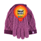Kids Diamond Cable Hat & Gloves - Pink-Purple