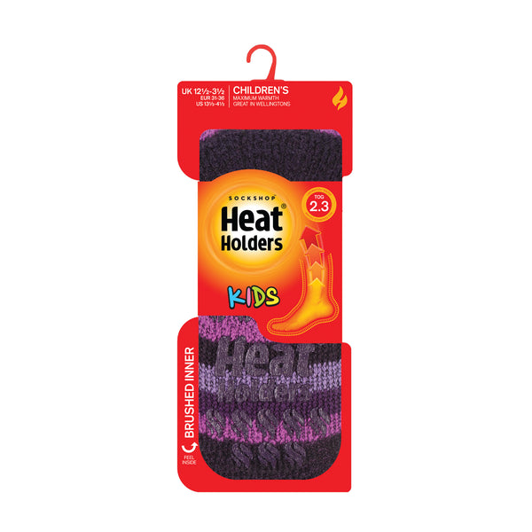 Special Offer 3 Pairs Kids Thermal Slipper Socks - Purple Stripe