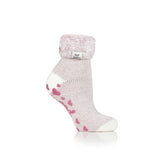 Ladies Original Lounge Socks with Turnover Feather Top - Mauve & Cream