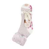 Ladies Original Lounge Socks with Turnover Feather Top - Mauve & Cream