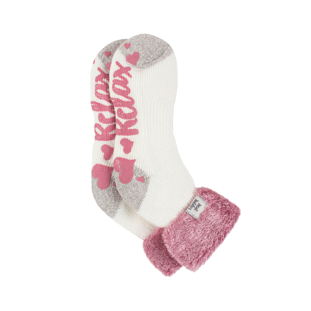 Ladies Original Lounge Socks with Turnover Feather Top - Pink & Cream –  Heat Holders