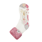 Ladies Original Lounge Socks with Turnover Feather Top - Pink & Cream