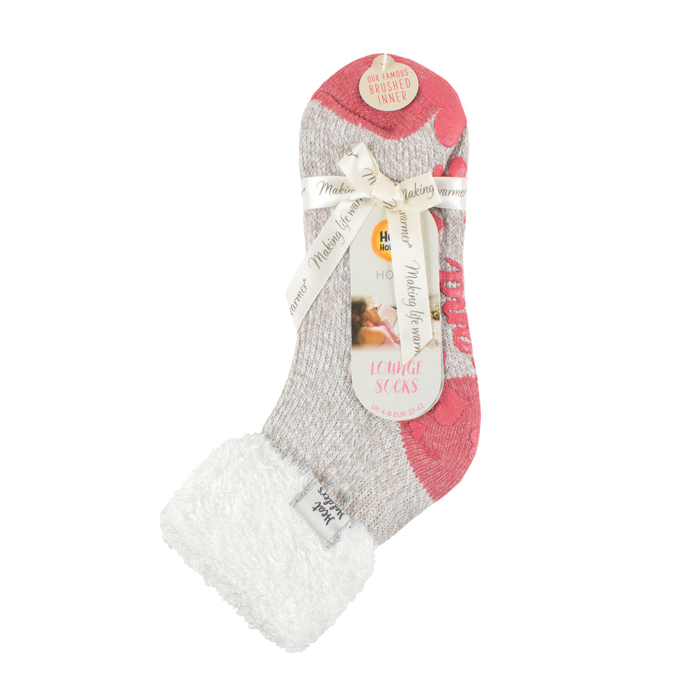 Ladies Original Lounge Socks with Turnover Feather Top - Light Grey