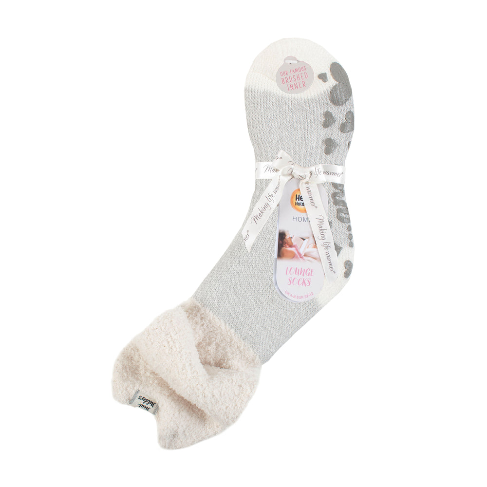 Ladies Original Lounge Socks with Comfy Slouch Top - Hydra Cream & Silver