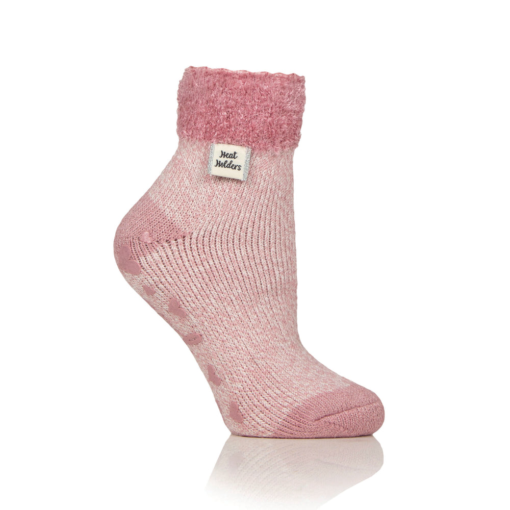 Ladies Original Lounge Socks with Turnover Feather Top - Rose Blush Twist